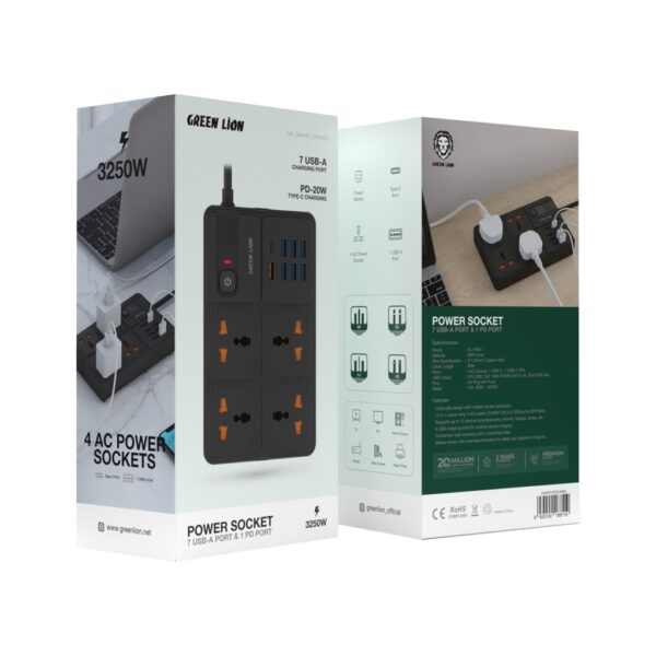 چند راهی هوشمند و شارژر گرین لاین Green Lion Power Socket 7 USB-A Port & 1 PD Port 3250W - Image 2