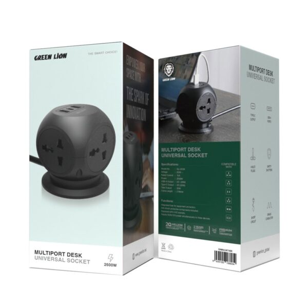 Green Lion MultiPort Desk Universal Socket Black