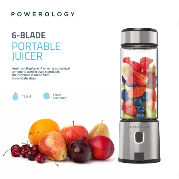 مخلوط کن و جویسر پرتابل پاورولوژی Powerology 6-Blades Portable Juicer and Blender استیل - Image 3