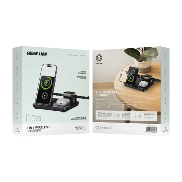 شارژر بیسیم 3کاره گرین Green Lion 3 in1 Multifunctional Wireless Charger